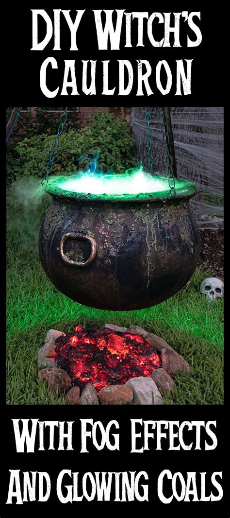Witch costume with bubbling cauldron prop
